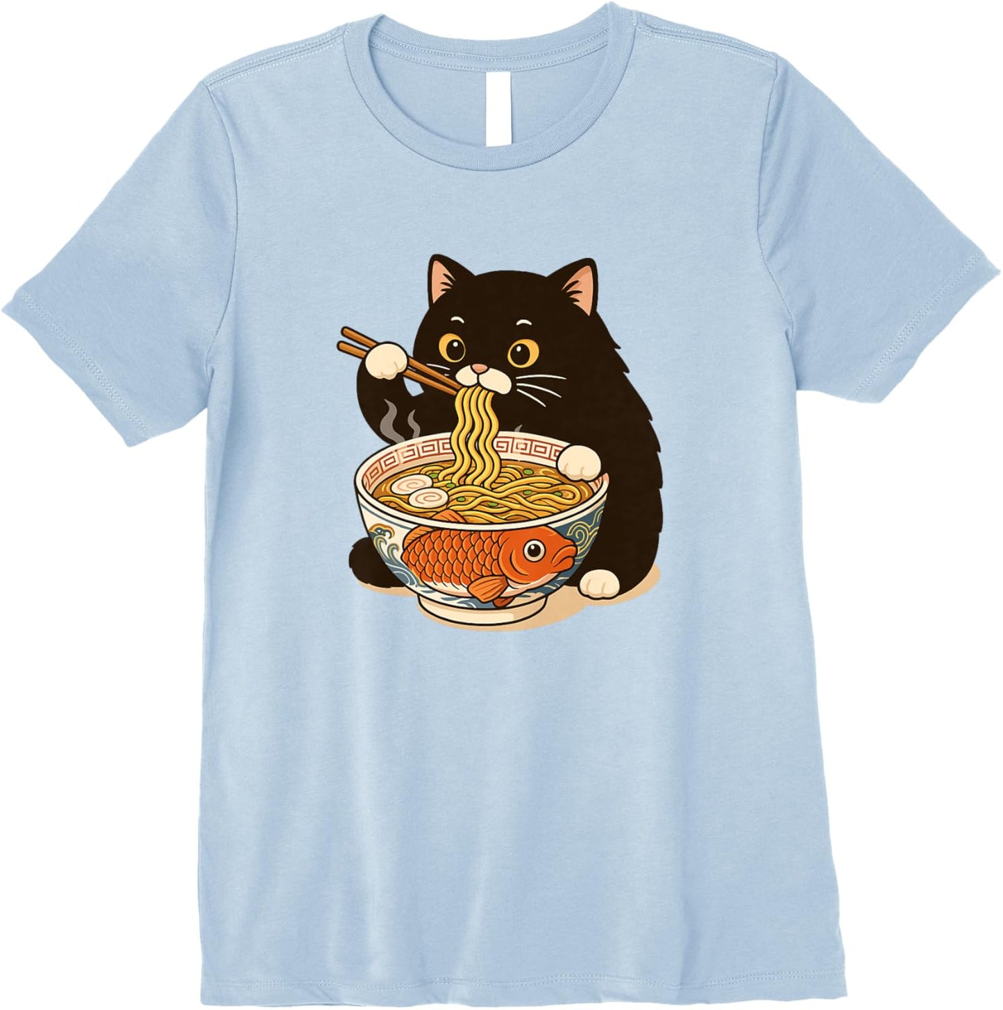 Fat Cat Ramen Anime Meme Eating Noodles Kawaii Premium