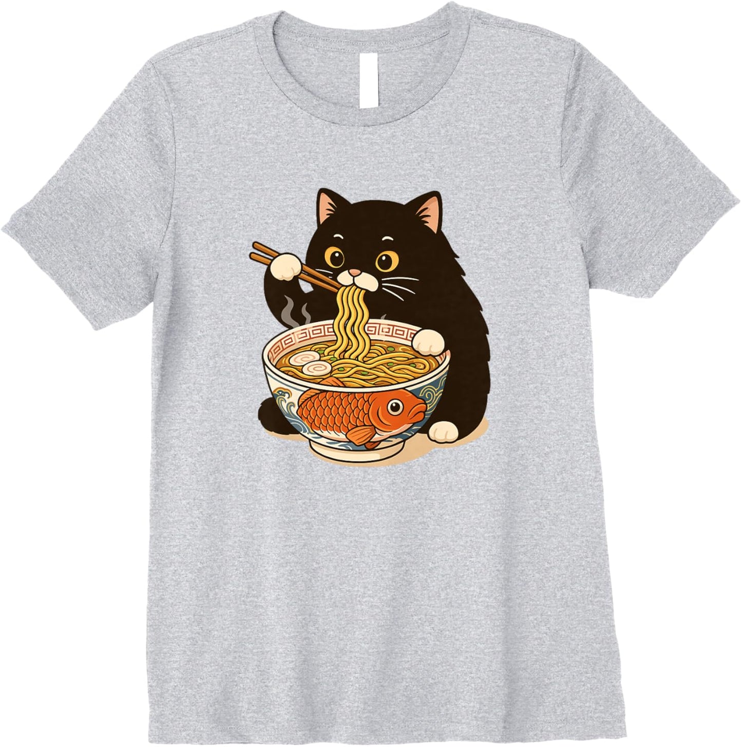 Fat Cat Ramen Anime Meme Eating Noodles Kawaii Premium
