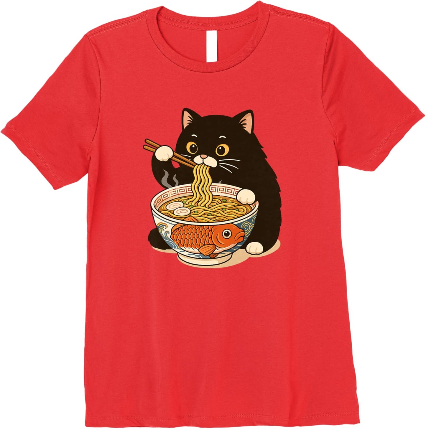 Fat Cat Ramen Anime Meme Eating Noodles Kawaii Premium