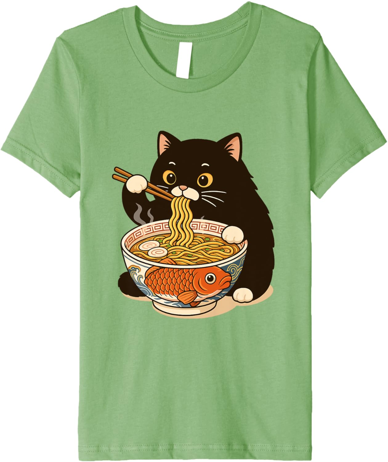 Fat Cat Ramen Anime Meme Eating Noodles Kawaii Premium