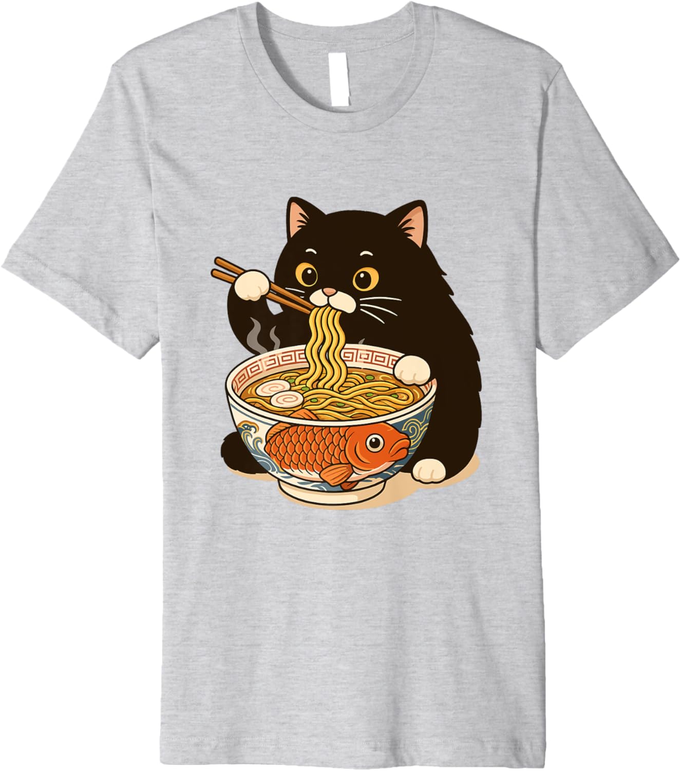 Fat Cat Ramen Anime Meme Eating Noodles Kawaii Premium