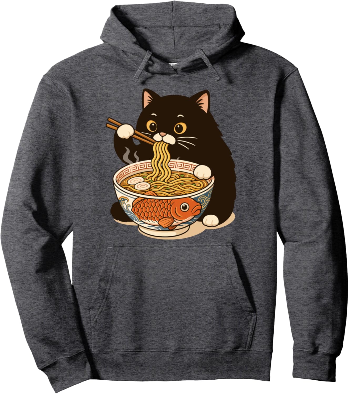 Fat Cat Ramen Anime Meme Eating Noodles Kawaii Pullover Hoodie