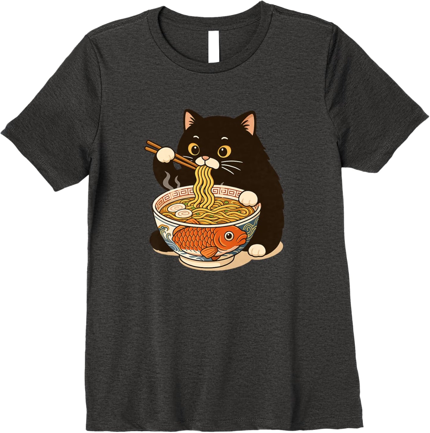 Fat Cat Ramen Anime Meme Eating Noodles Kawaii Premium