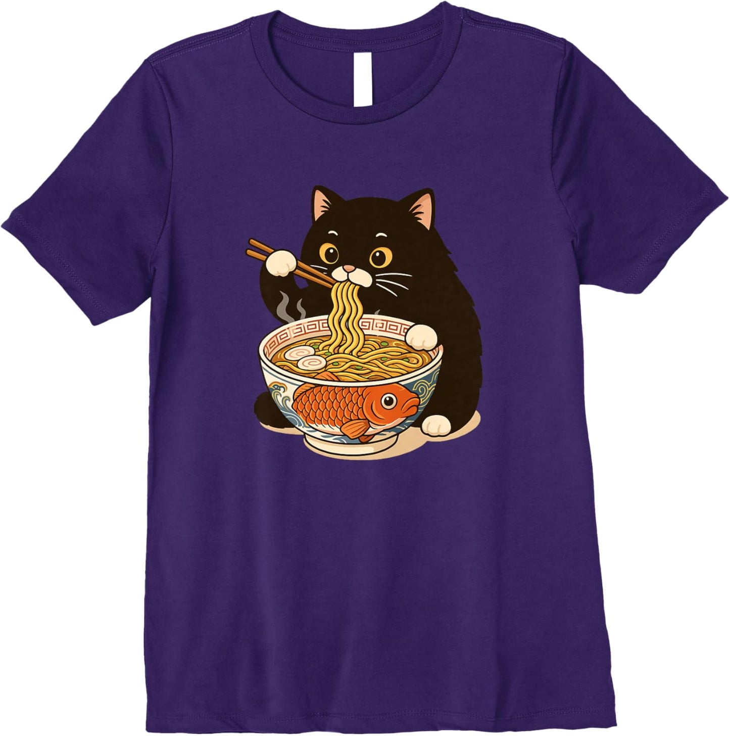 Fat Cat Ramen Anime Meme Eating Noodles Kawaii Premium
