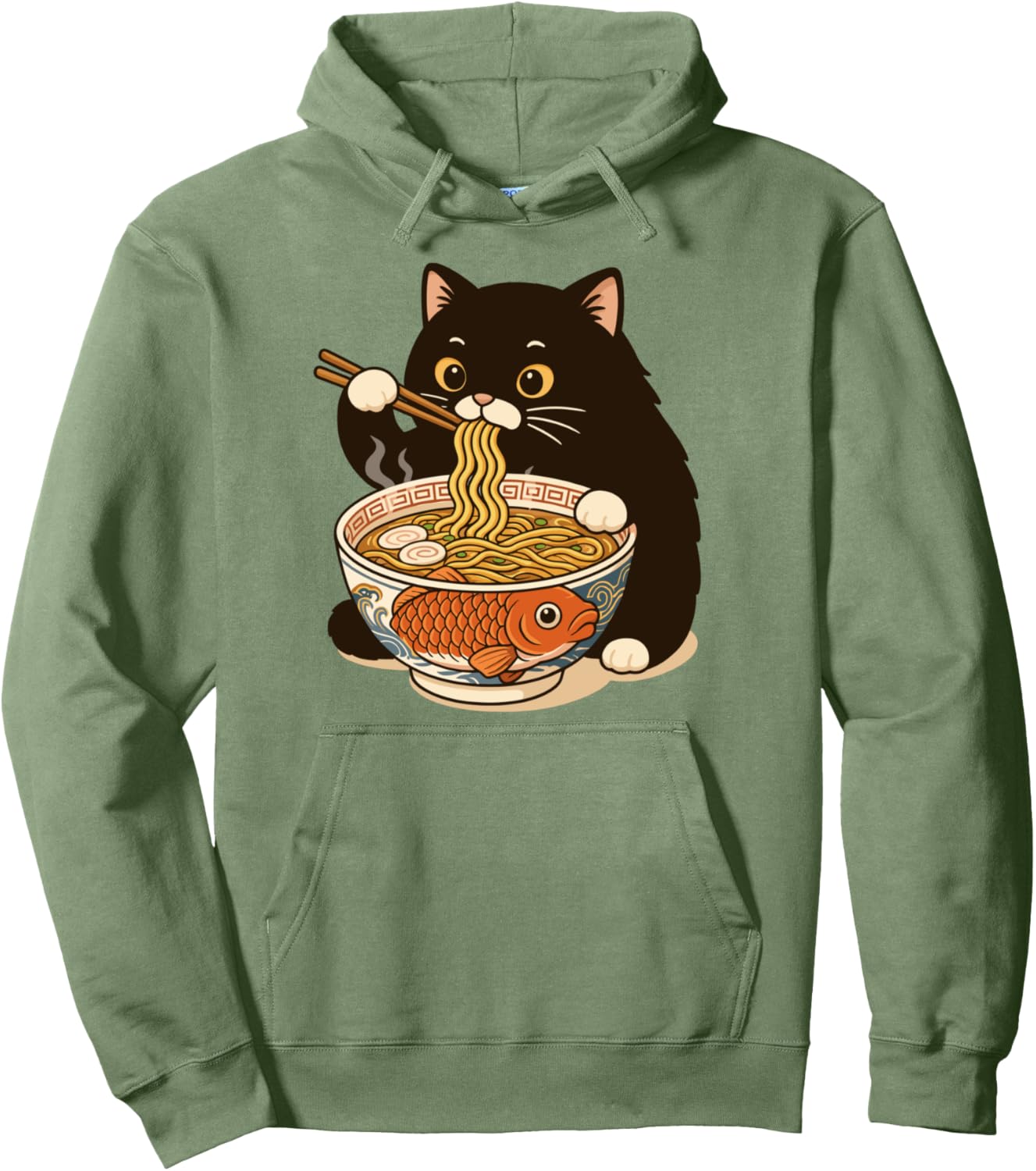 Fat Cat Ramen Anime Meme Eating Noodles Kawaii Pullover Hoodie