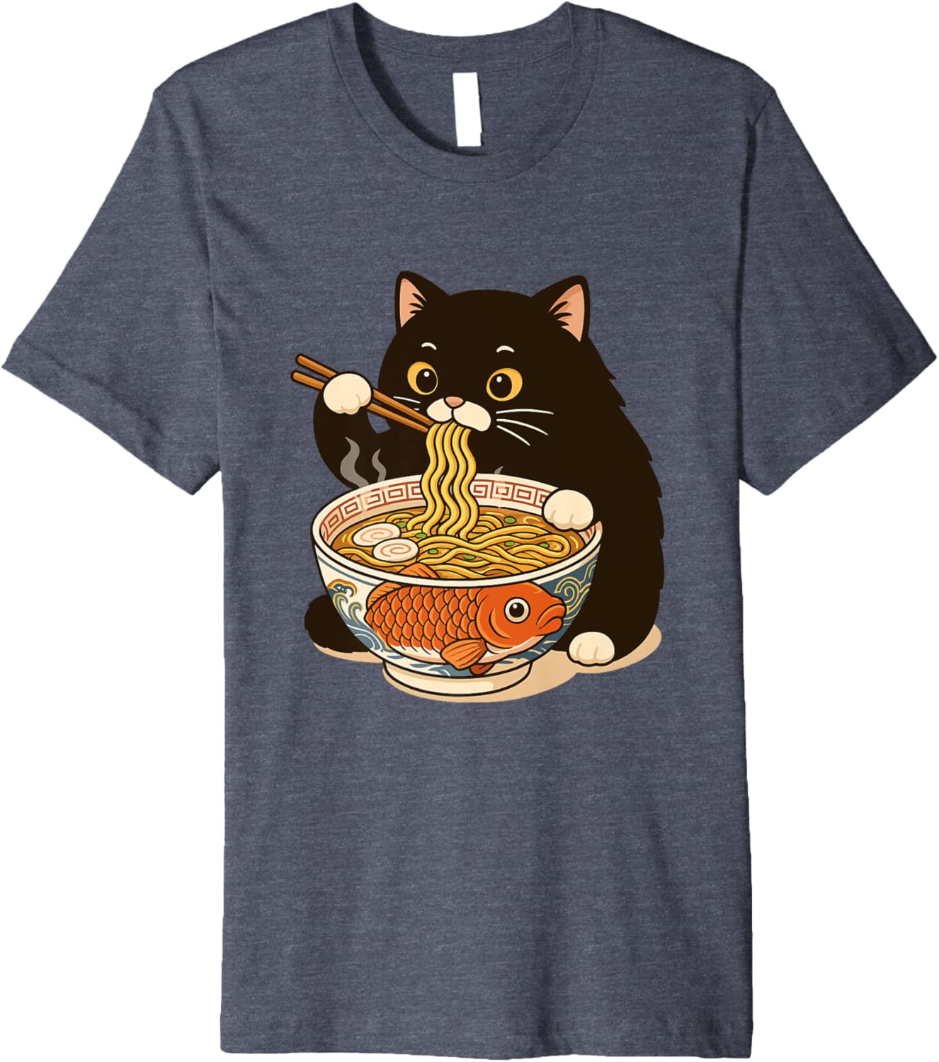 Fat Cat Ramen Anime Meme Eating Noodles Kawaii Premium
