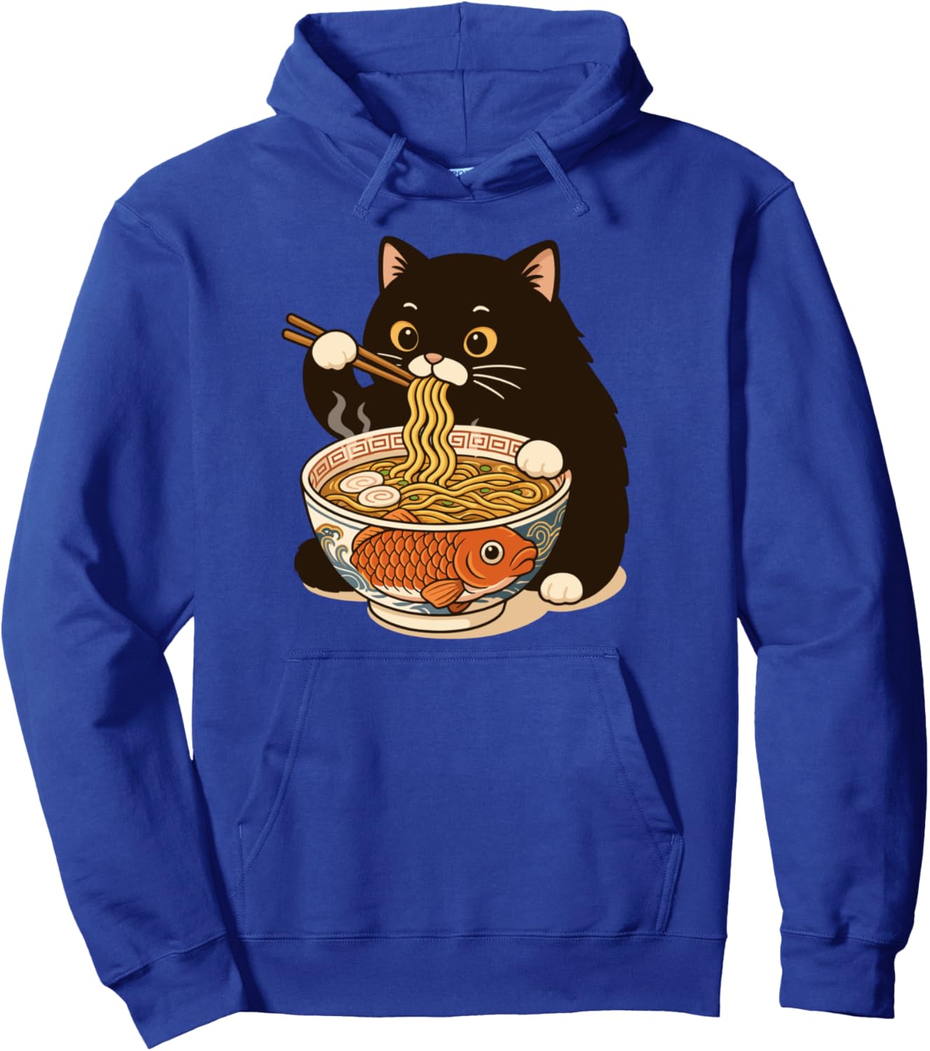 Fat Cat Ramen Anime Meme Eating Noodles Kawaii Pullover Hoodie