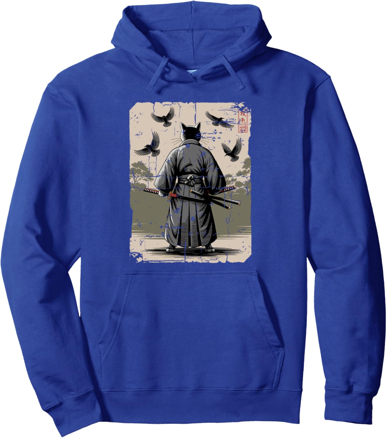 ?? Ninja Cat Samurai Warrior Vintage Japanese Anime Art Pullover Hoodie