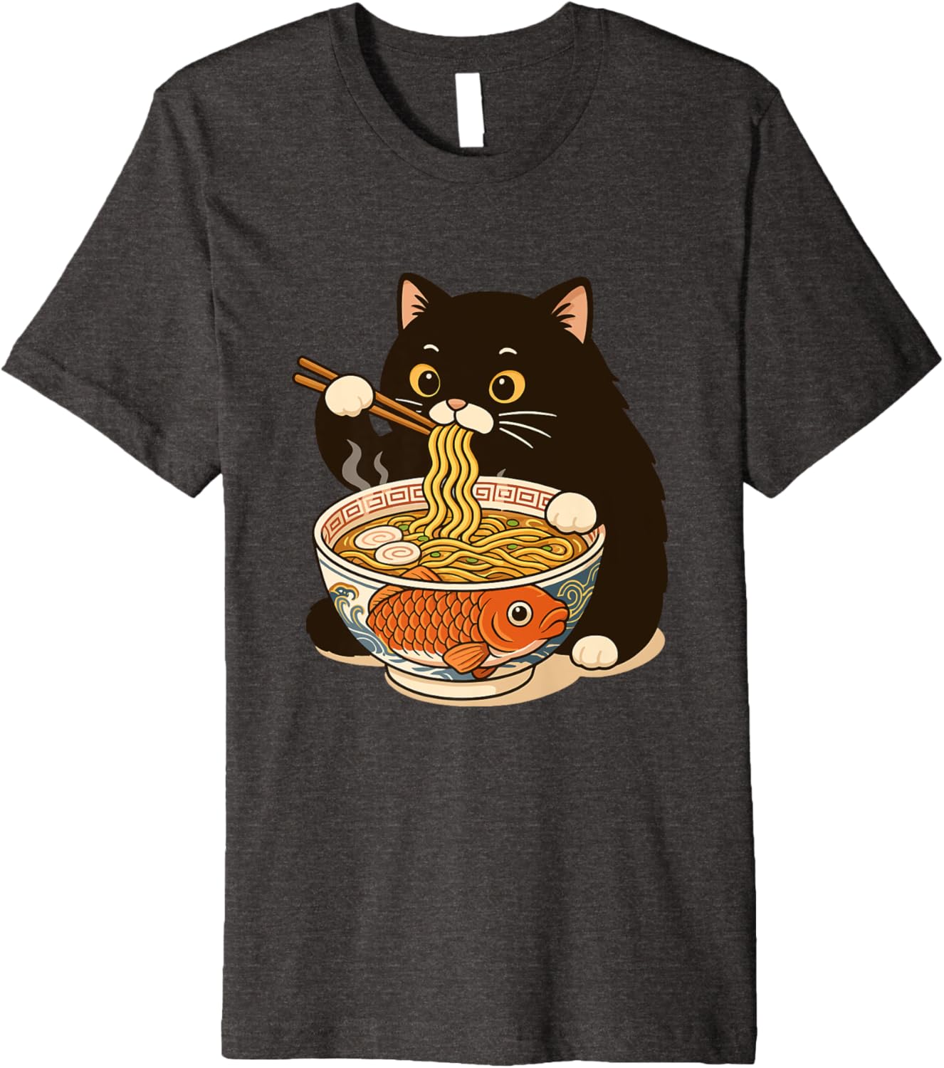 Fat Cat Ramen Anime Meme Eating Noodles Kawaii Premium
