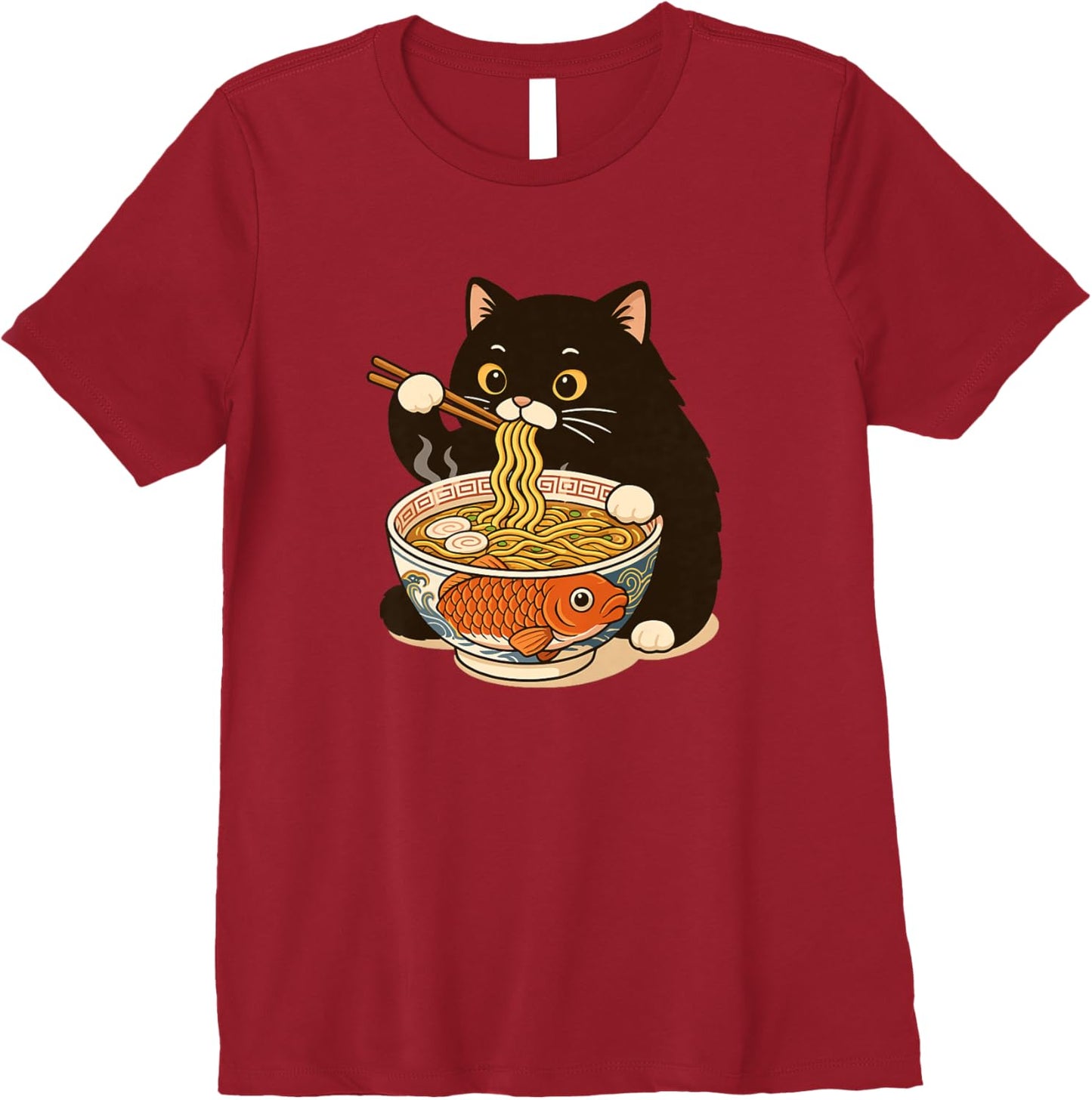 Fat Cat Ramen Anime Meme Eating Noodles Kawaii Premium