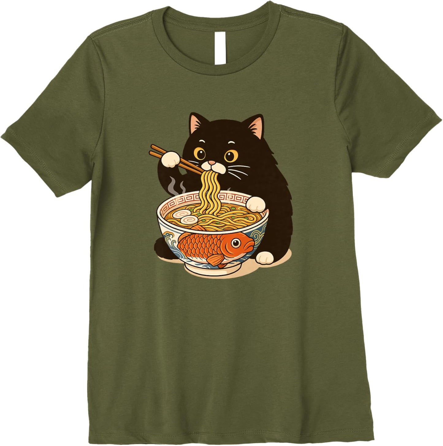 Fat Cat Ramen Anime Meme Eating Noodles Kawaii Premium