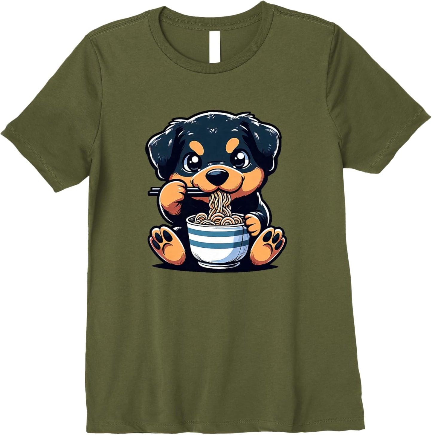 Dog Kawaii Eating Ramen Noodles Rottweiler Anime Premium