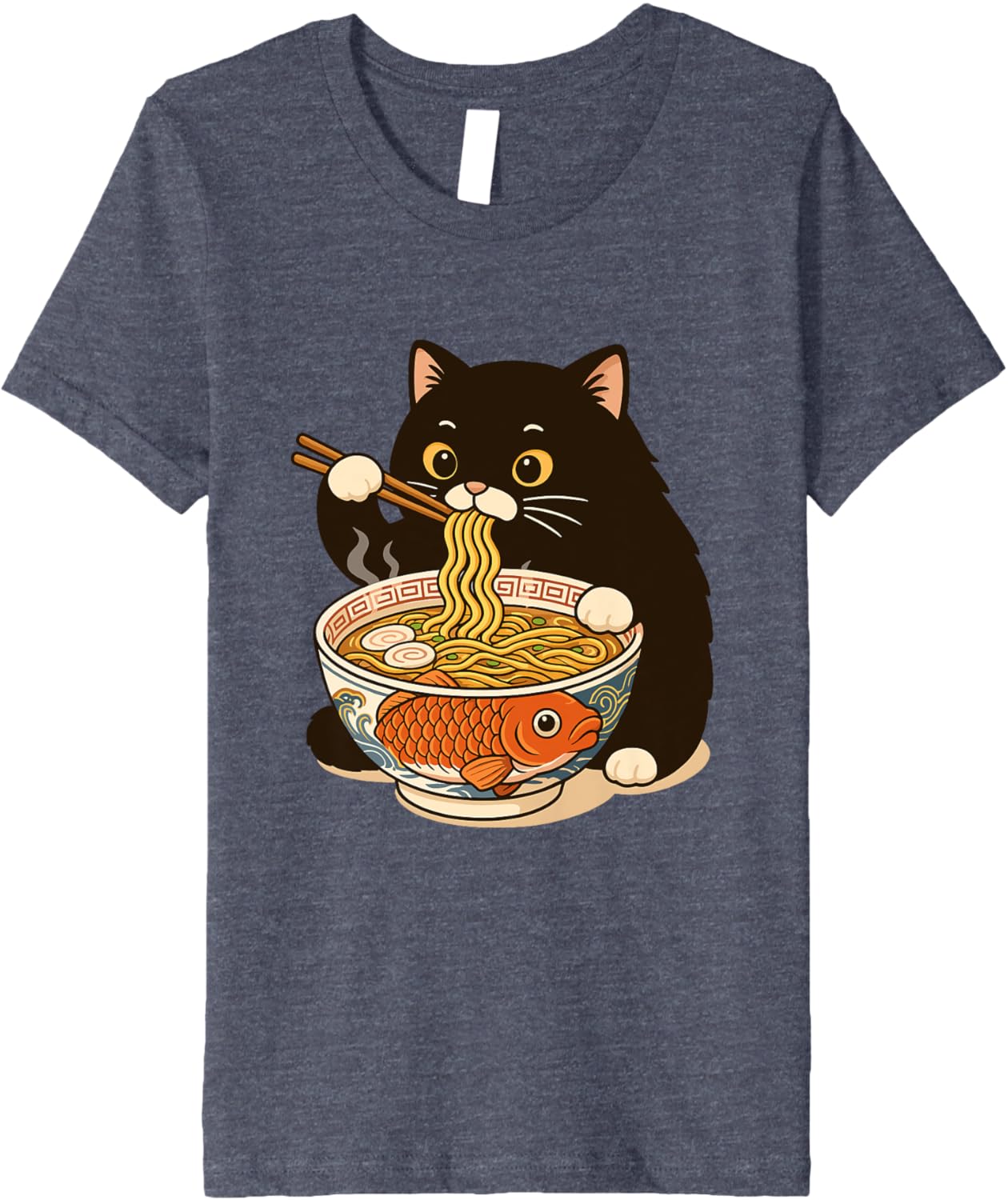 Fat Cat Ramen Anime Meme Eating Noodles Kawaii Premium