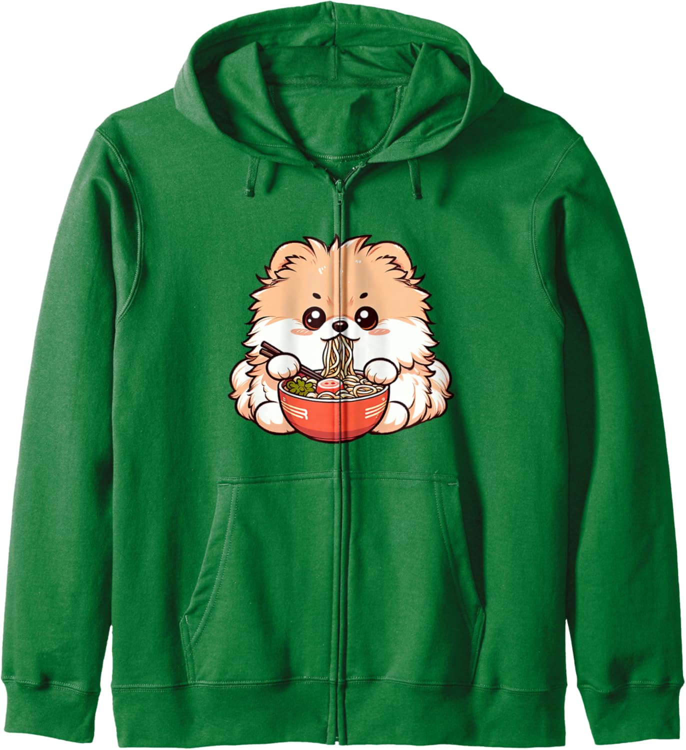 Anime Kawaii Pomeranian Dog Eating Ramen Noodles Teen Girl Zip Hoodie