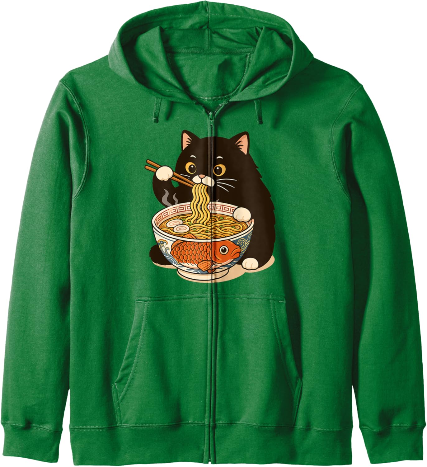 Fat Cat Ramen Anime Meme Eating Noodles Kawaii Zip Hoodie