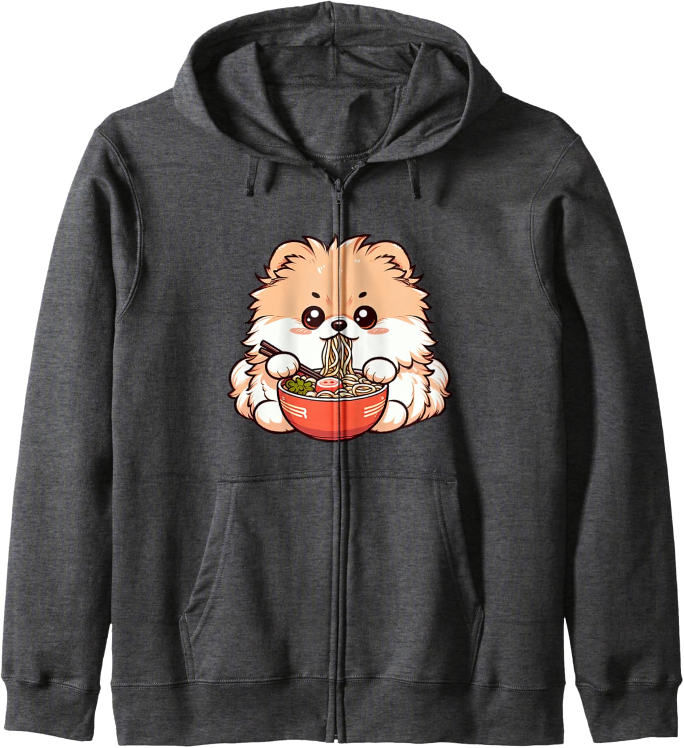 Anime Kawaii Pomeranian Dog Eating Ramen Noodles Teen Girl Zip Hoodie