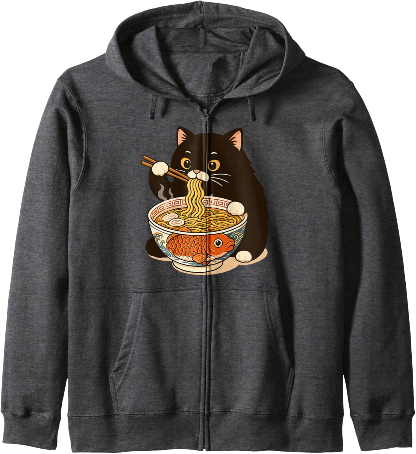Fat Cat Ramen Anime Meme Eating Noodles Kawaii Zip Hoodie