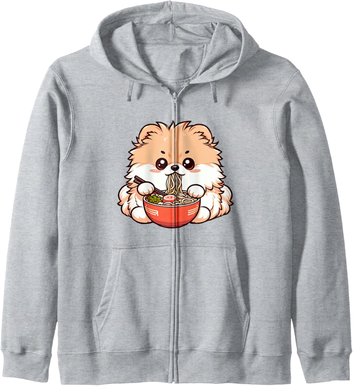 Anime Kawaii Pomeranian Dog Eating Ramen Noodles Teen Girl Zip Hoodie