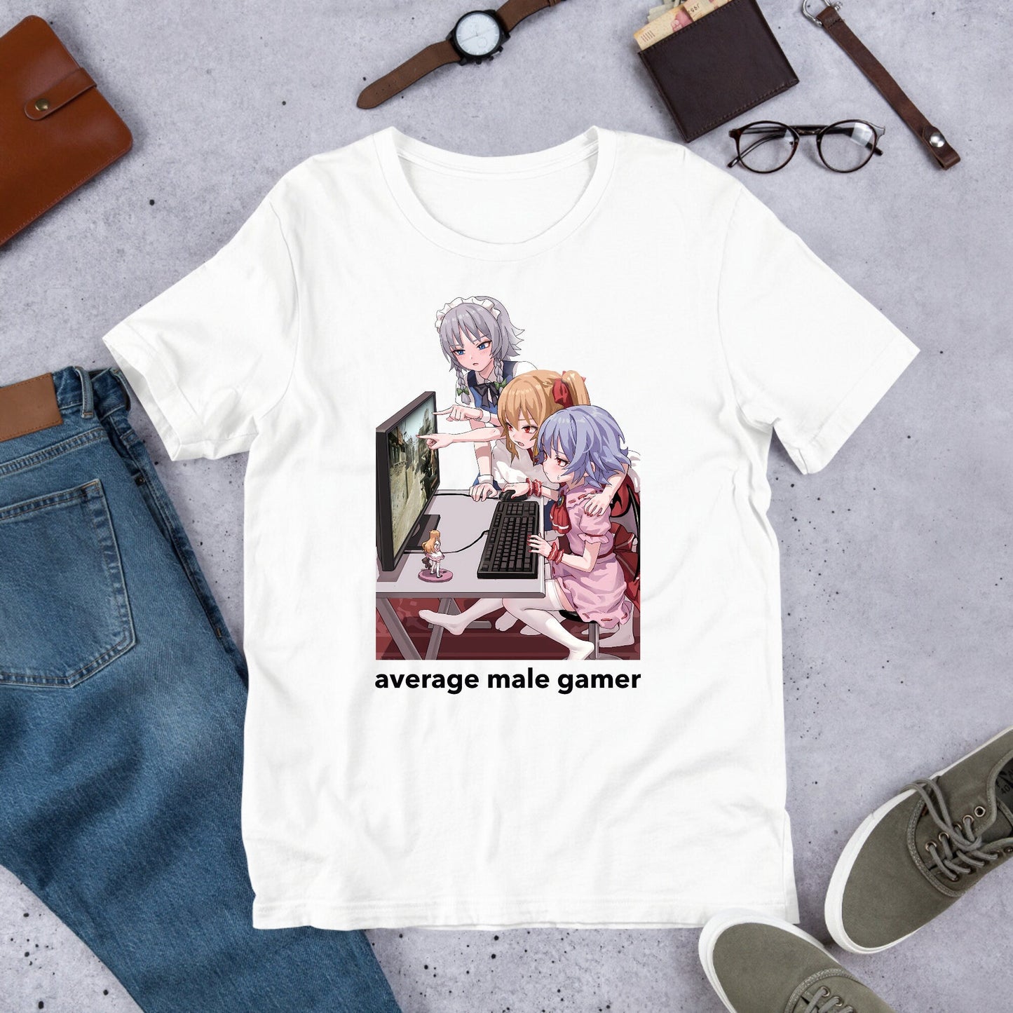 Average Male Gamer, Fumo Touhou, Remilia Scarlet, Izayoi Sakuya, Flandre Scarlet, Funny Anime Meme Shirt, Unhinged Cursed Shirt, Gaming