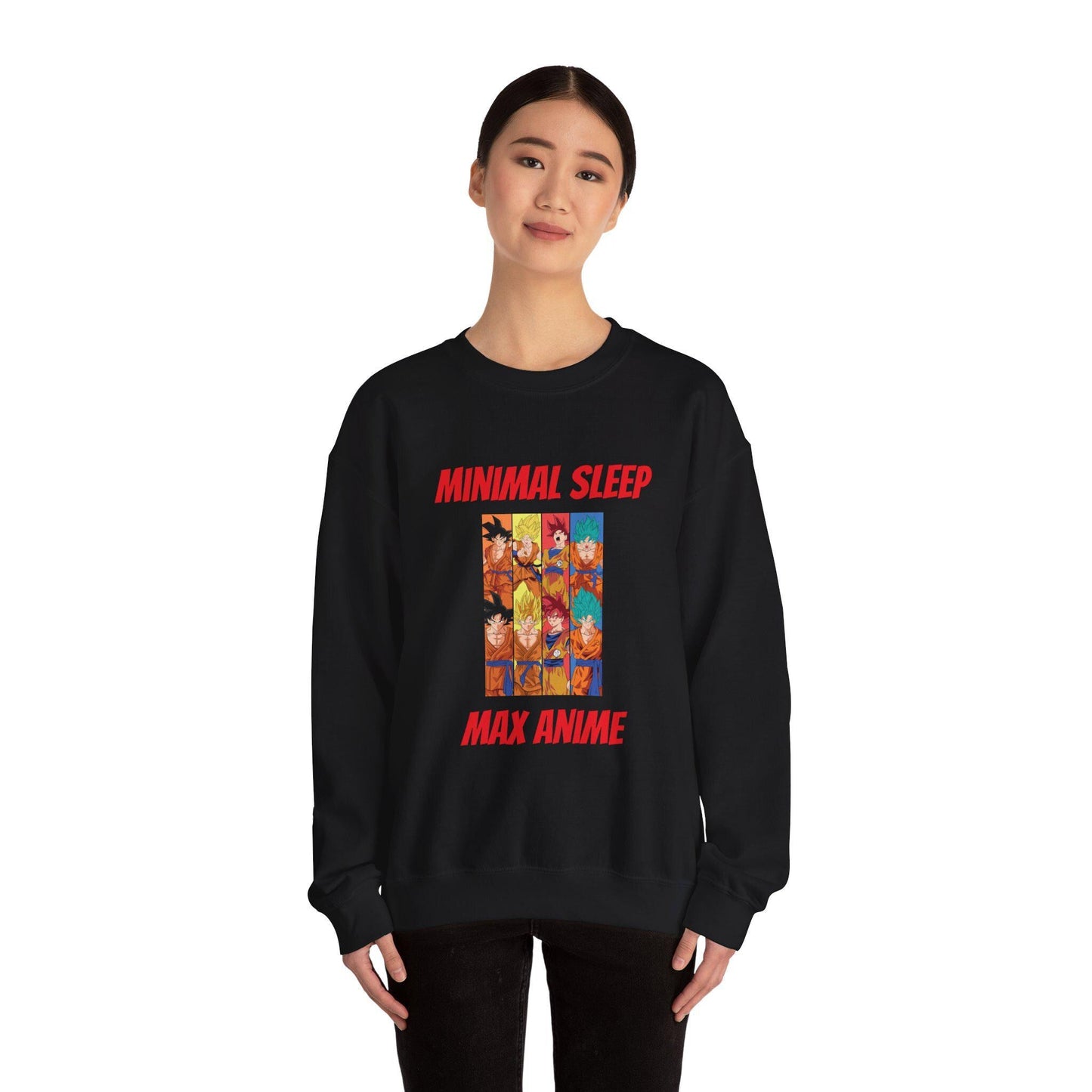 Anime Themed Crewneck Sweatshirt - Minimal Sleep Max Anime, Unisex Pullover, Cozy Gift for Anime Lovers, Casual Wear, Cartoon Sweatshirt