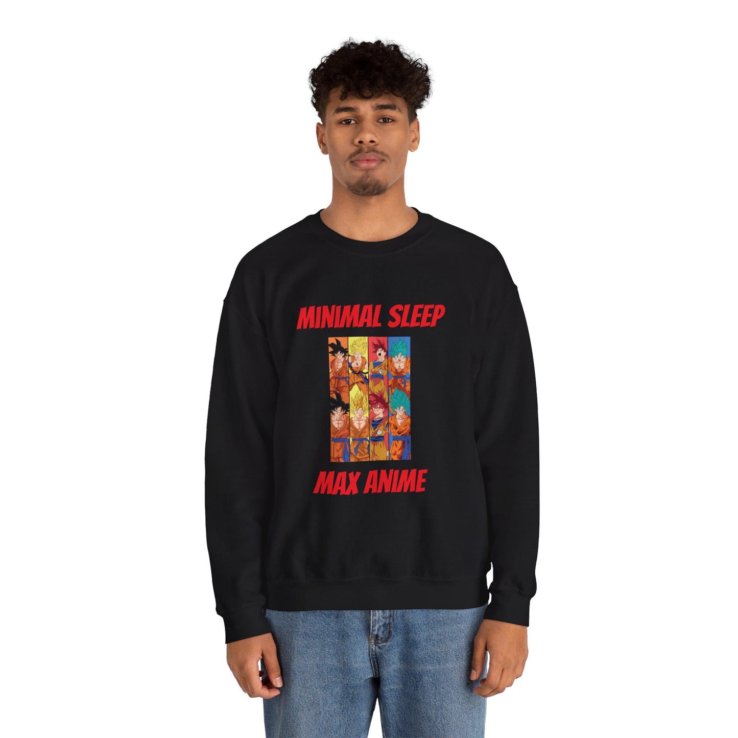 Anime Themed Crewneck Sweatshirt - Minimal Sleep Max Anime, Unisex Pullover, Cozy Gift for Anime Lovers, Casual Wear, Cartoon Sweatshirt