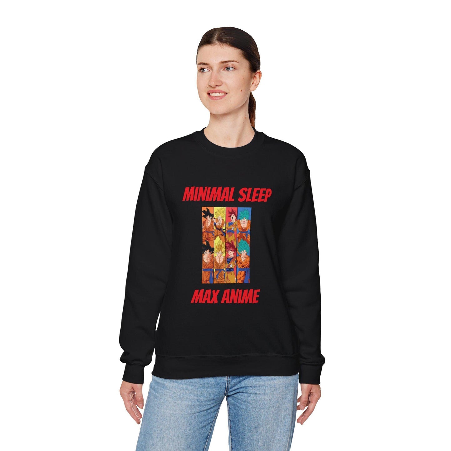 Anime Themed Crewneck Sweatshirt - Minimal Sleep Max Anime, Unisex Pullover, Cozy Gift for Anime Lovers, Casual Wear, Cartoon Sweatshirt