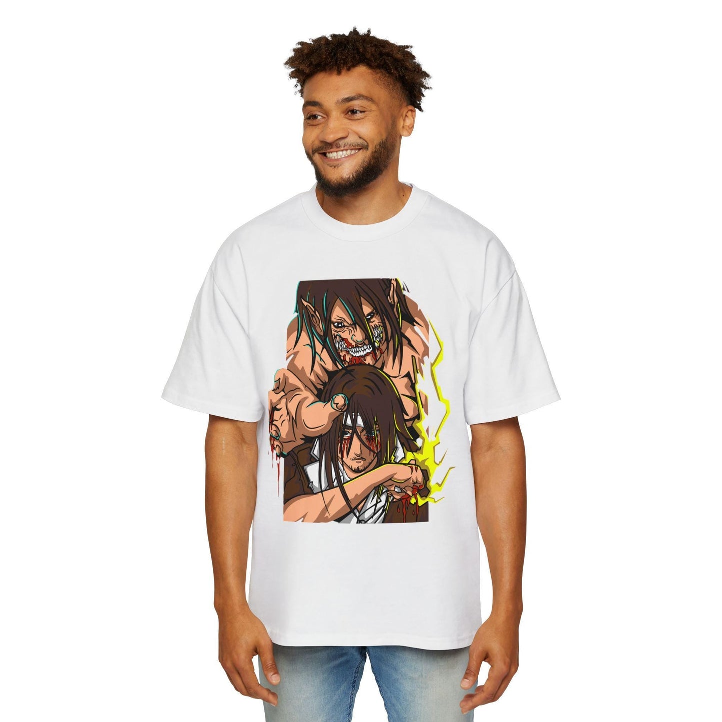 Attack on Titan Anime Men's Heavy Oversized Tee, Shingeki no Kyojin Shirt, Plus Size Japanese Manga Tshirt, Giant Titans Tee, Cosplay