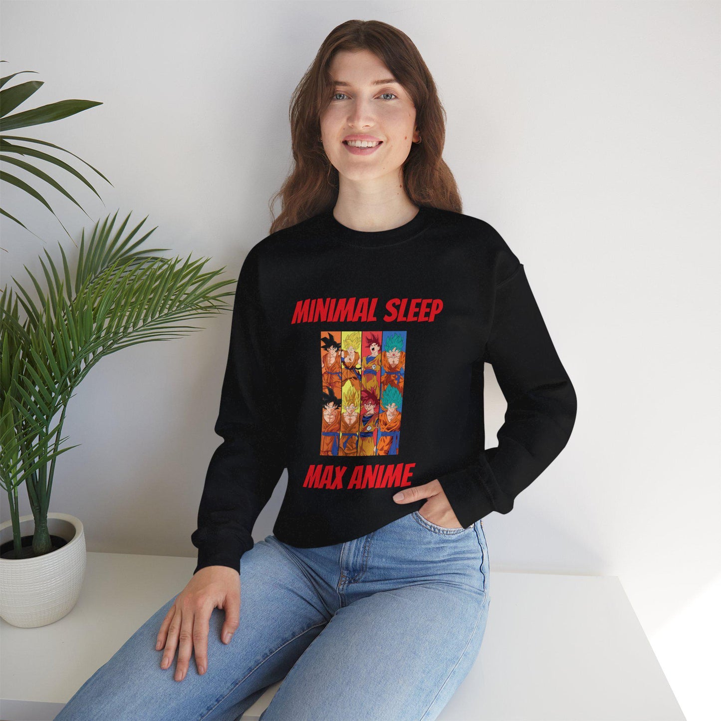 Anime Themed Crewneck Sweatshirt - Minimal Sleep Max Anime, Unisex Pullover, Cozy Gift for Anime Lovers, Casual Wear, Cartoon Sweatshirt