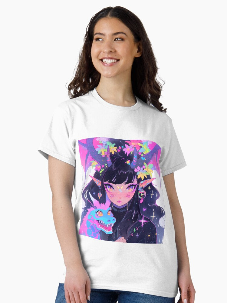 Vibrant Kawaii Fantasy Dragon Anime Girl Classic T-Shirt