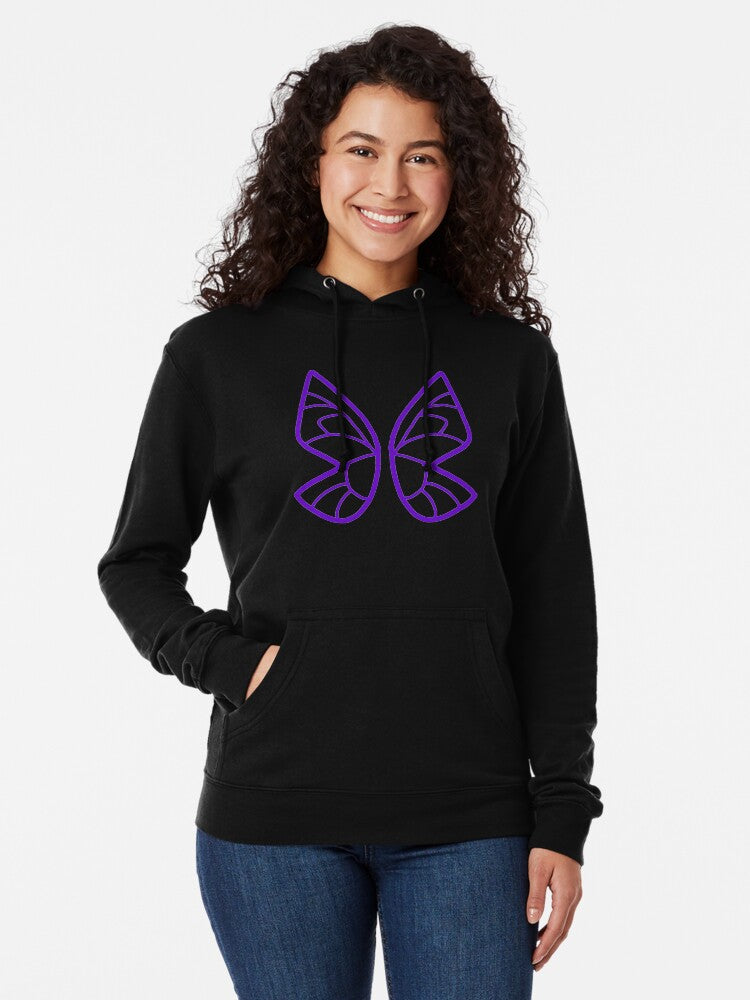 Cute Neon Violet Fairy Wings Graphic Lightweight Hoodie