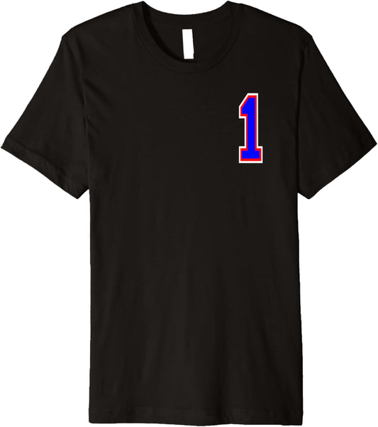 1 in Numbered Red, White & Blue college sports style Premium