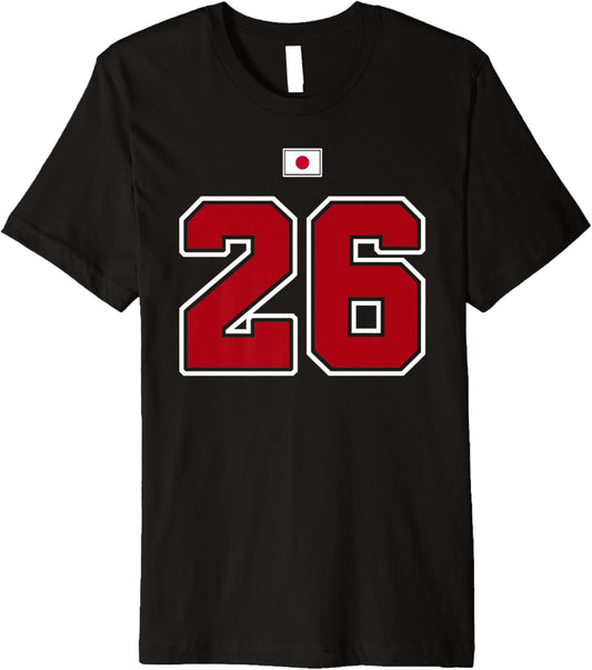 26 Number College Style Vintage Red White Japan Flag Premium