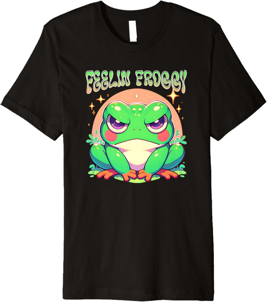 Grumpy Face Angry Frog Feelin Froggy Anime Style Girls Premium