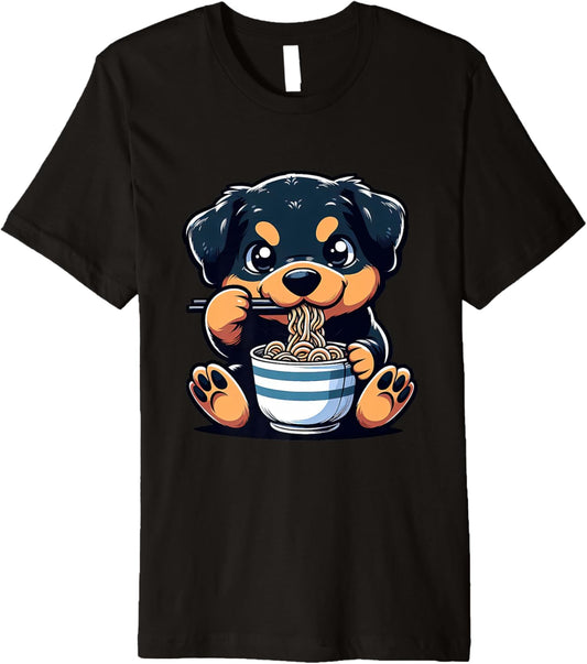 Dog Kawaii Eating Ramen Noodles Rottweiler Anime Premium