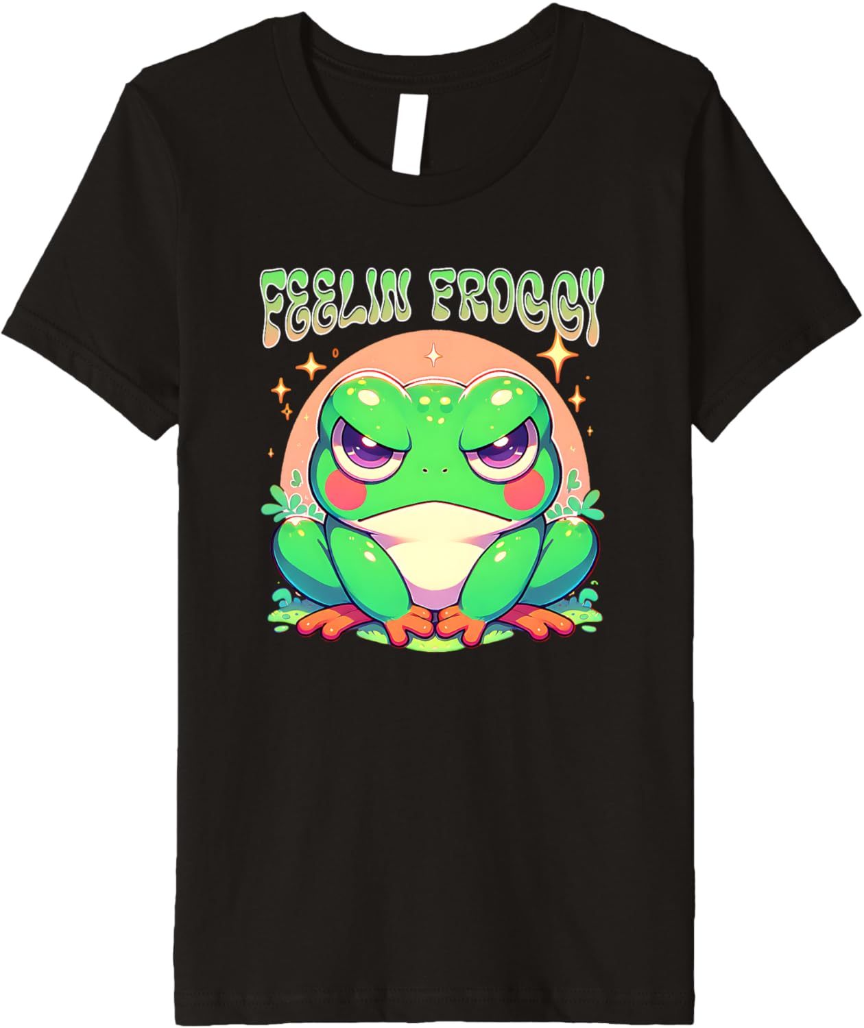 Kids Grumpy Frog Feelin Froggy Cute Japanese Anime Style Girls Premium