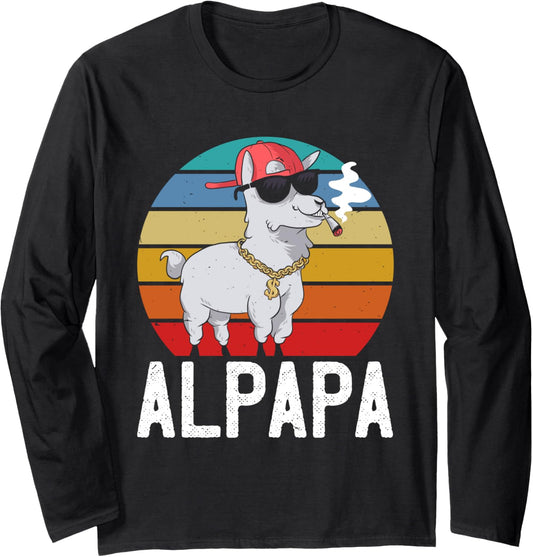 Fathers ALPAPA Retro Llama Funny Alpacas Long Sleeve