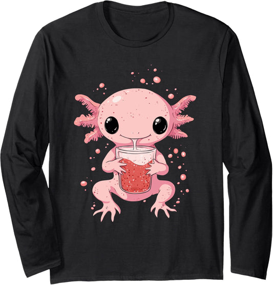 cute axolotl drinks bubble tea bubbletea anime kawaii Long Sleeve