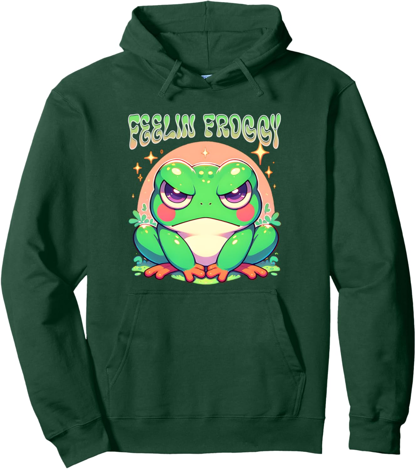 Grumpy Face Angry Frog Feelin Froggy Anime Style Girls Pullover Hoodie