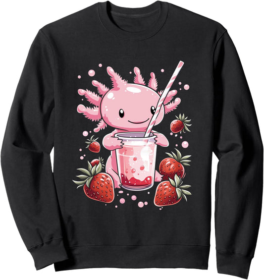 cute axolotl drinks bubble tea bubbletea anime kawaii Sweatshirt