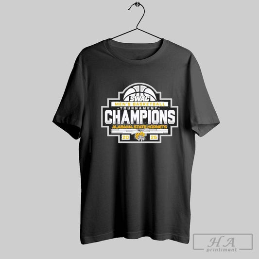 Alabama State Hornets 2025 Swac Mens Basketball Conference Tournament Champions T Shirt