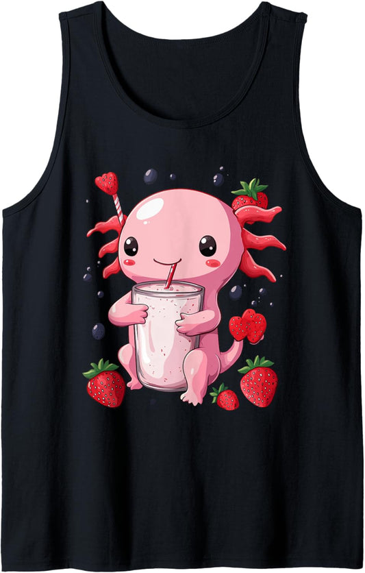 cute axolotl drinks bubble tea bubbletea anime kawaii Tank Top