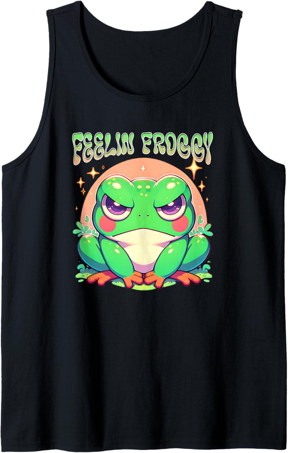 Grumpy Face Angry Frog Feelin Froggy Anime Style Girls Tank Top