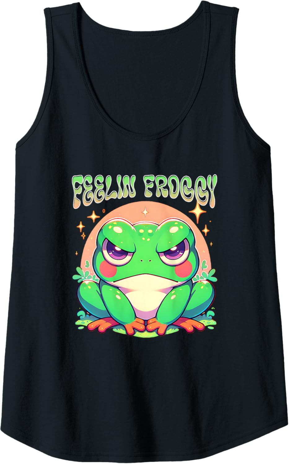Grumpy Face Angry Frog Feelin Froggy Anime Style Girls Tank Top