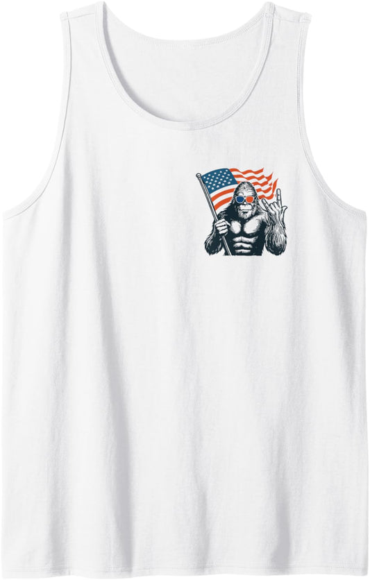 (2 SIDES) Bigfoot Merica American Flag Patriotic 4th Of July Tank Top