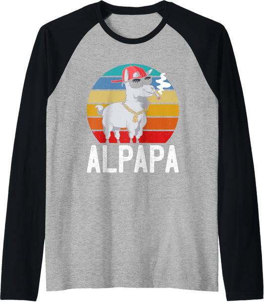 Fathers ALPAPA Retro Llama Funny Alpacas Raglan Baseball Tee