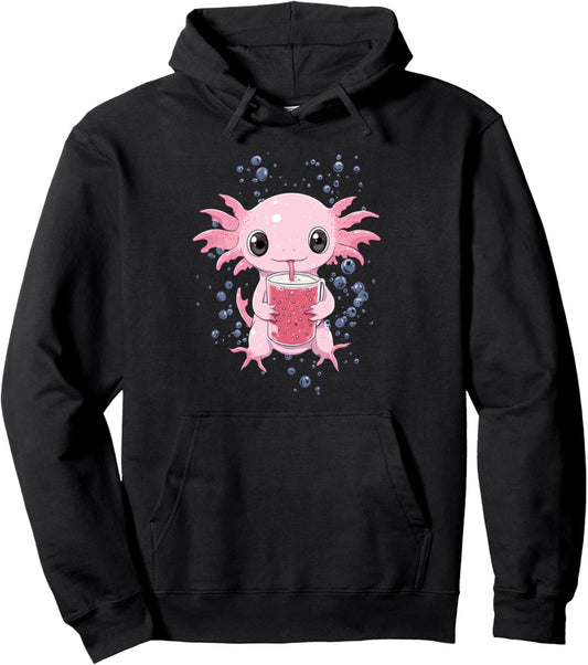 cute axolotl drinks bubble tea bubbletea anime kawaii Pullover Hoodie