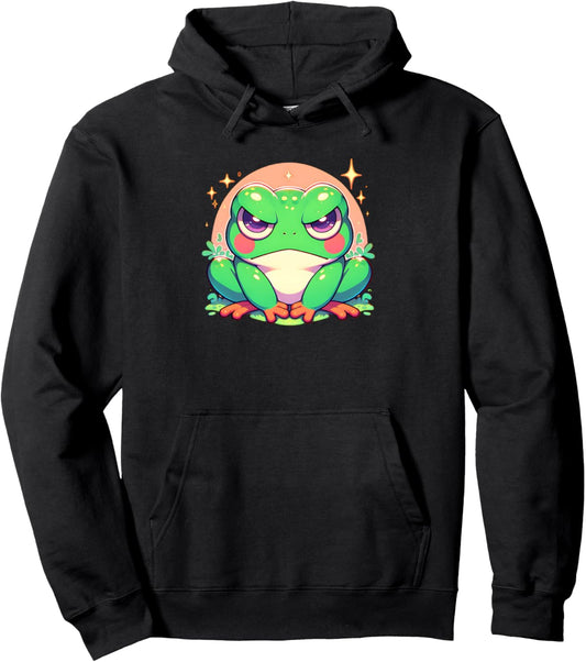 Grumpy Frog Cute Japanese Anime Style Girls Graphic Pullover Hoodie