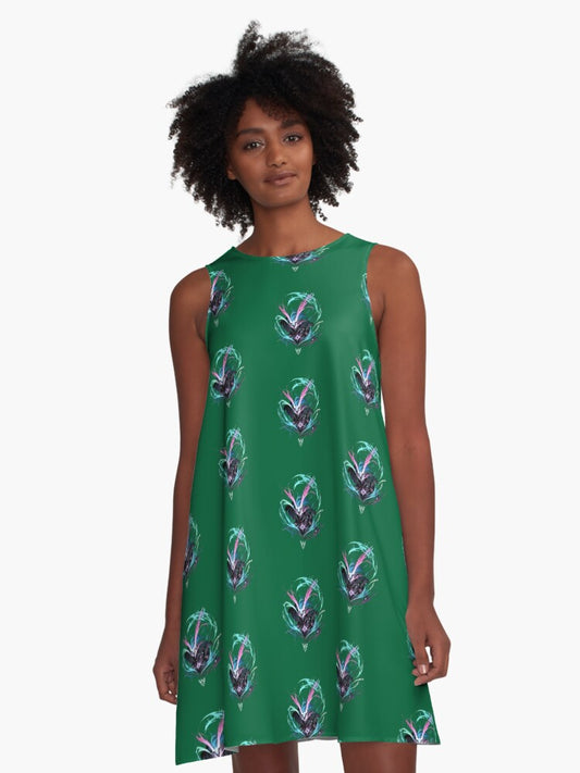 "Stylish and Cool Art Dragon"│green A-Line Dress