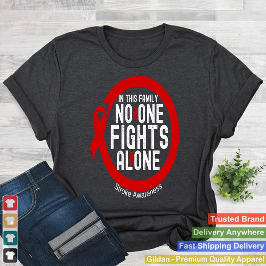In This Family No-one Fight Alone Stroke Awareness Ribbon T-shirt