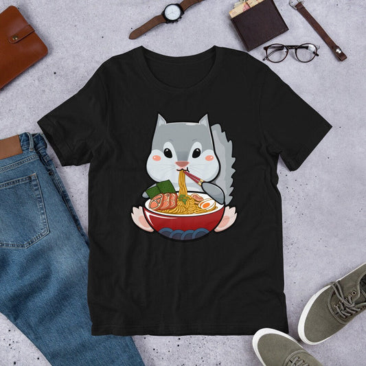 Momonga Squirrel Eating Ramen Noodle Shirt | A Bowl Of Ramen | Kawaii, Anime, Manga Teeshirt | Japanese Udon Tee | Wheat Noodles Lover